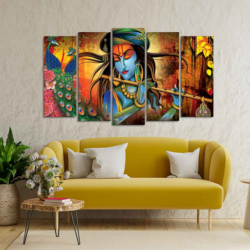 Lord Krishna Premium Wall Painting Set of Five Pieces